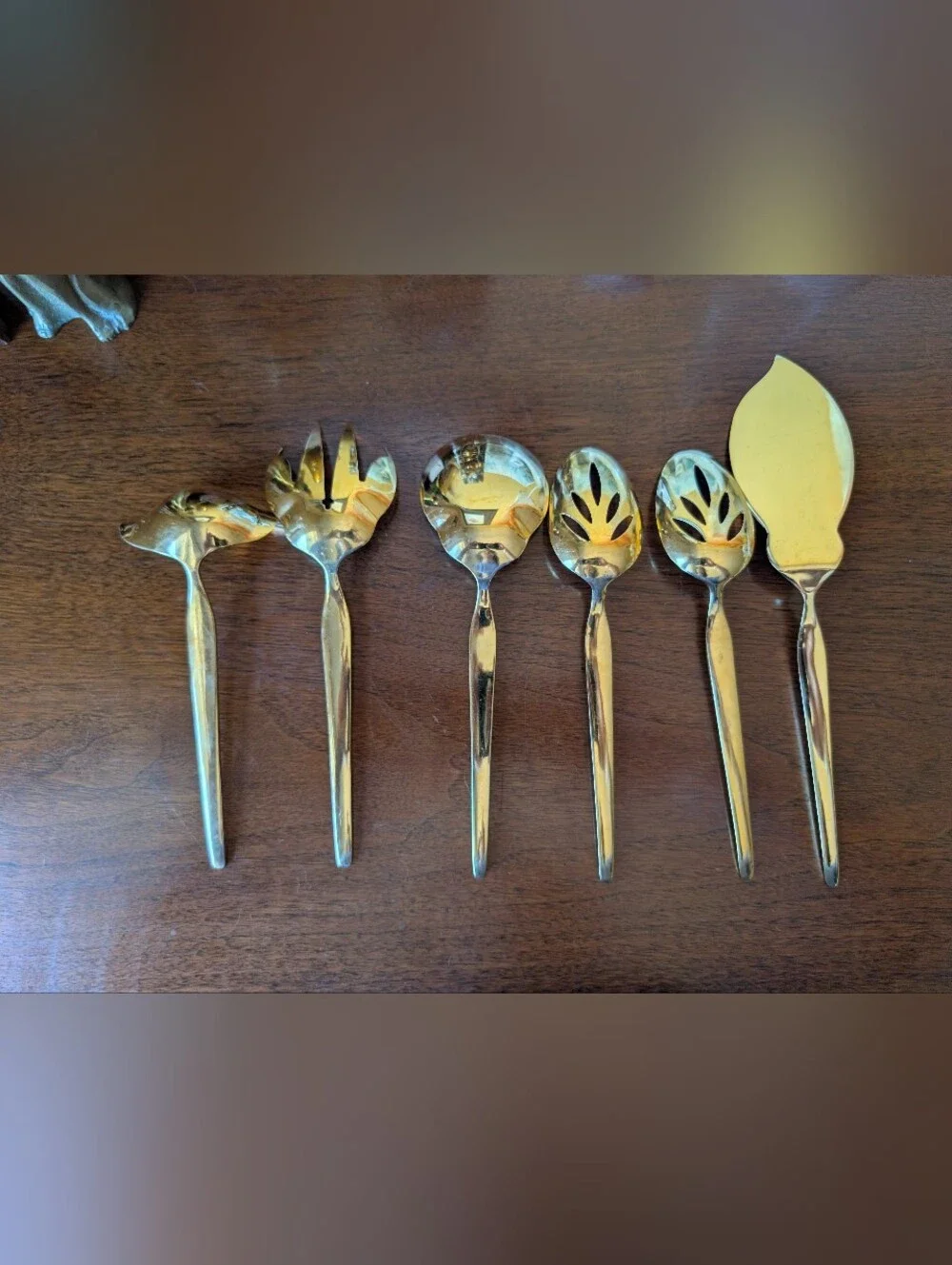 MCM ROYALTON ELEGANCE IN GOLD SERVING PIECES PIERCED SPOONS FORK LADLE CASSEROLE
